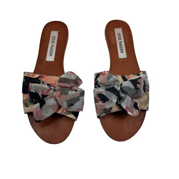 Steve Madden Alex Chiffon Print Bow Slides Slip On Sandals Women's Size 7 - Picture 1 of 9